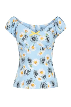 Hell Bunny Daisy Top Blue Clearance