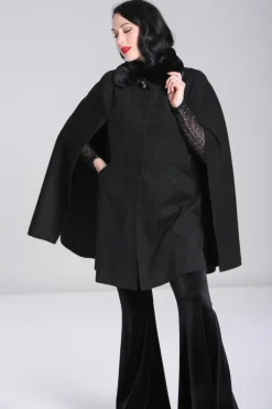 Hell Bunny Devon Cape Coat Black New