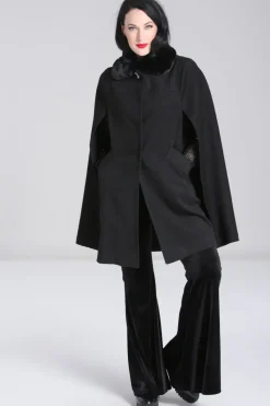 Hell Bunny Devon Cape Coat Black New