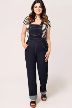 Hell Bunny Elly May Denim Dungarees Navy Discount