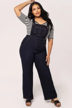 Hell Bunny Elly May Denim Dungarees Navy Discount