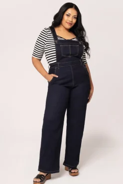 Hell Bunny Elly May Denim Dungarees Navy Discount