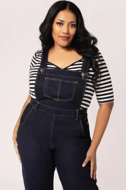 Hell Bunny Elly May Denim Dungarees Navy Discount