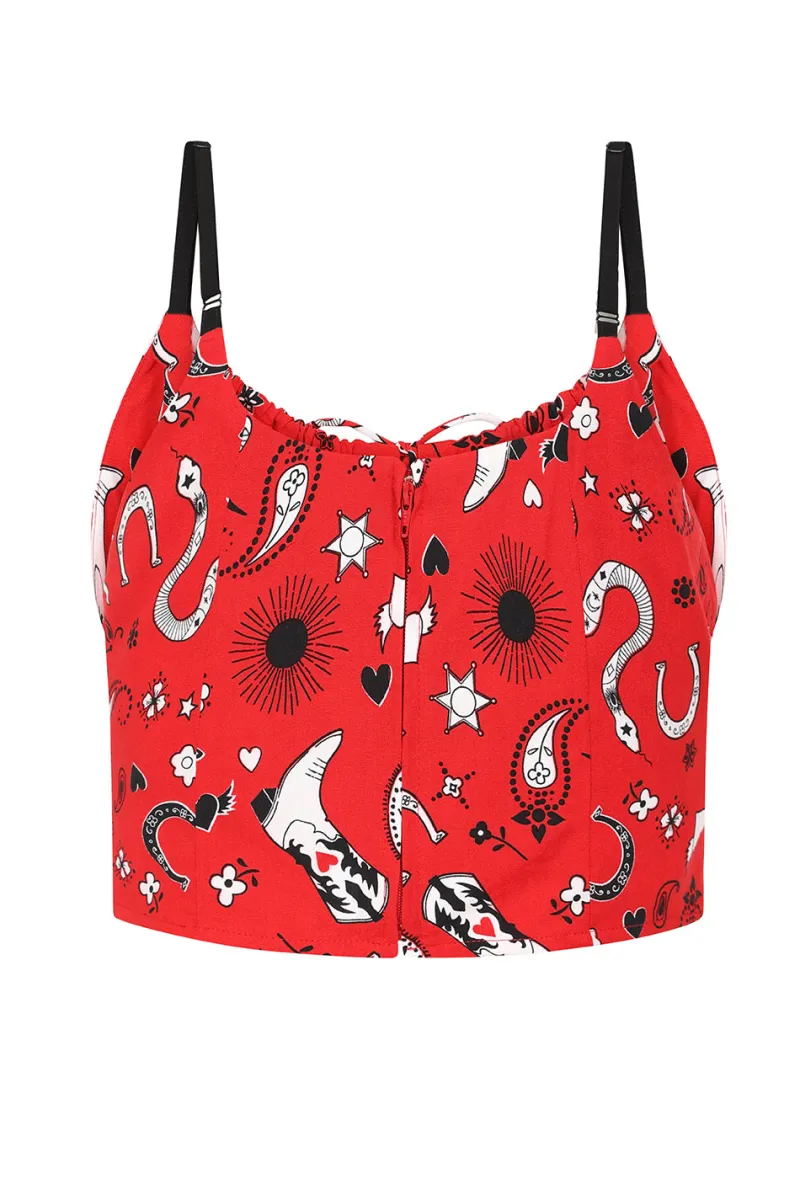 Hell Bunny Emmylou Crop Top Red New