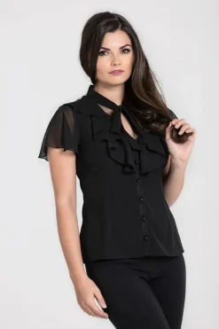 Hell Bunny Evanora Blouse Black New