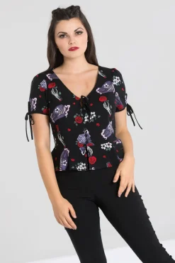 Hell Bunny Even In Death Blouse Black New