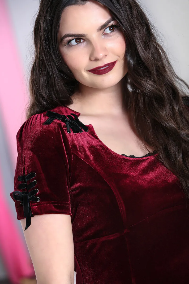 Hell Bunny Everly Mini Dress Wine Sale