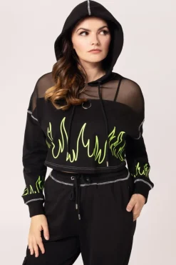 Hell Bunny Flames Hoodie Black/Green Outlet