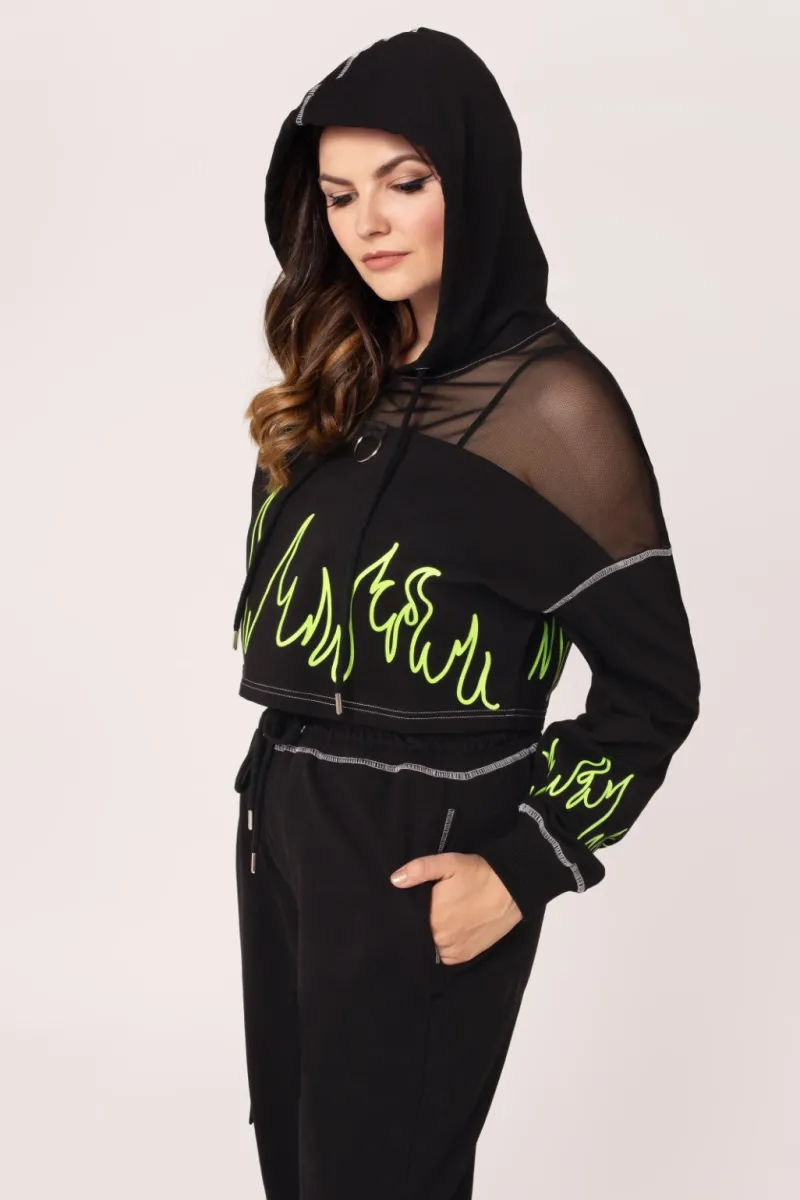 Hell Bunny Flames Hoodie Black/Green Outlet