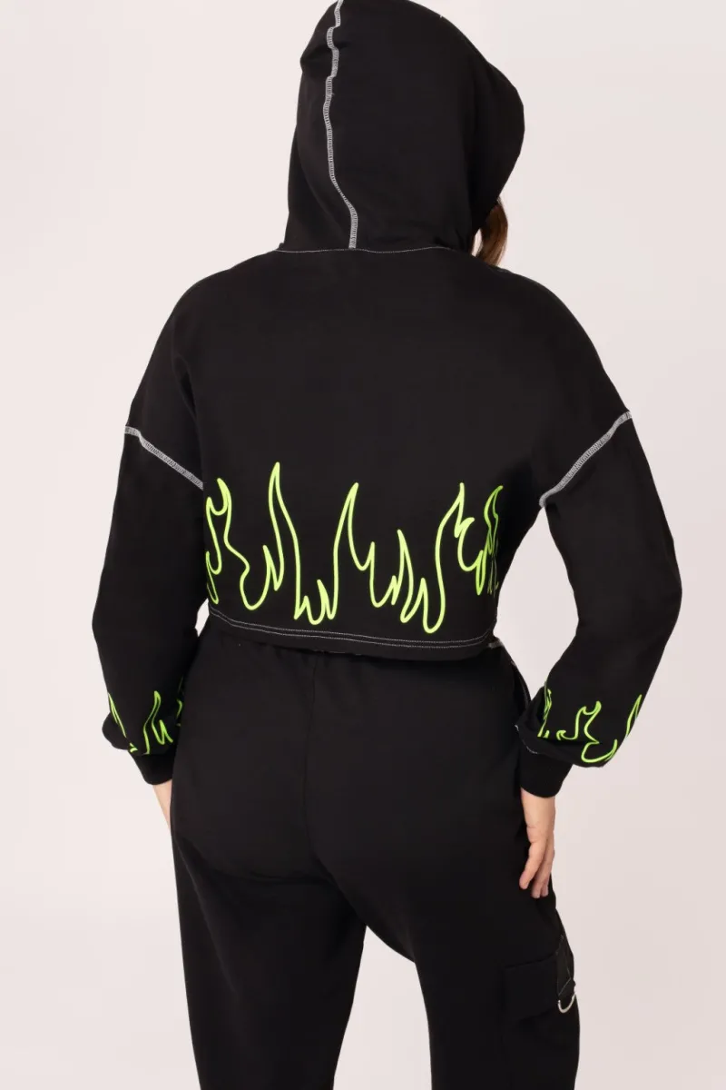 Hell Bunny Flames Hoodie Black/Green Outlet
