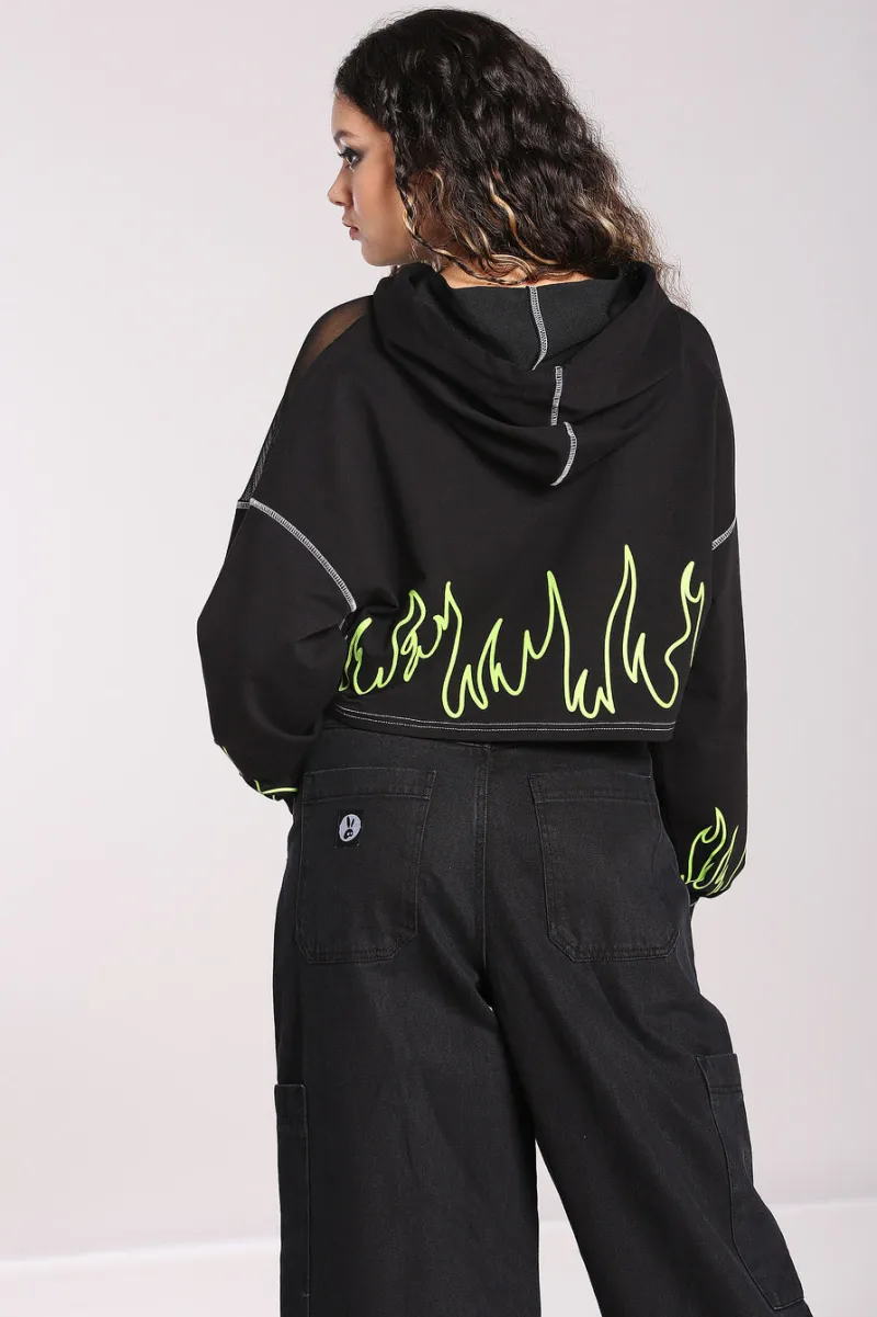 Hell Bunny Flames Hoodie Black/Green Outlet