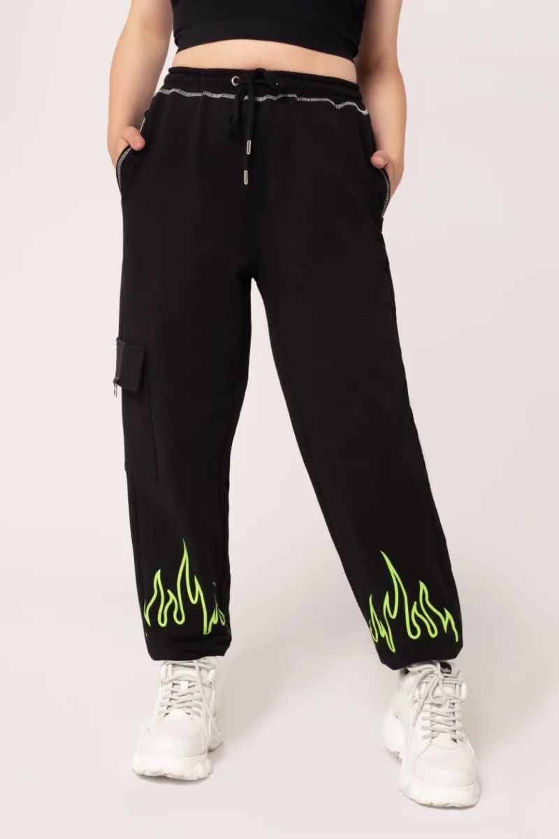 Hell Bunny Flames Joggers Black/Green