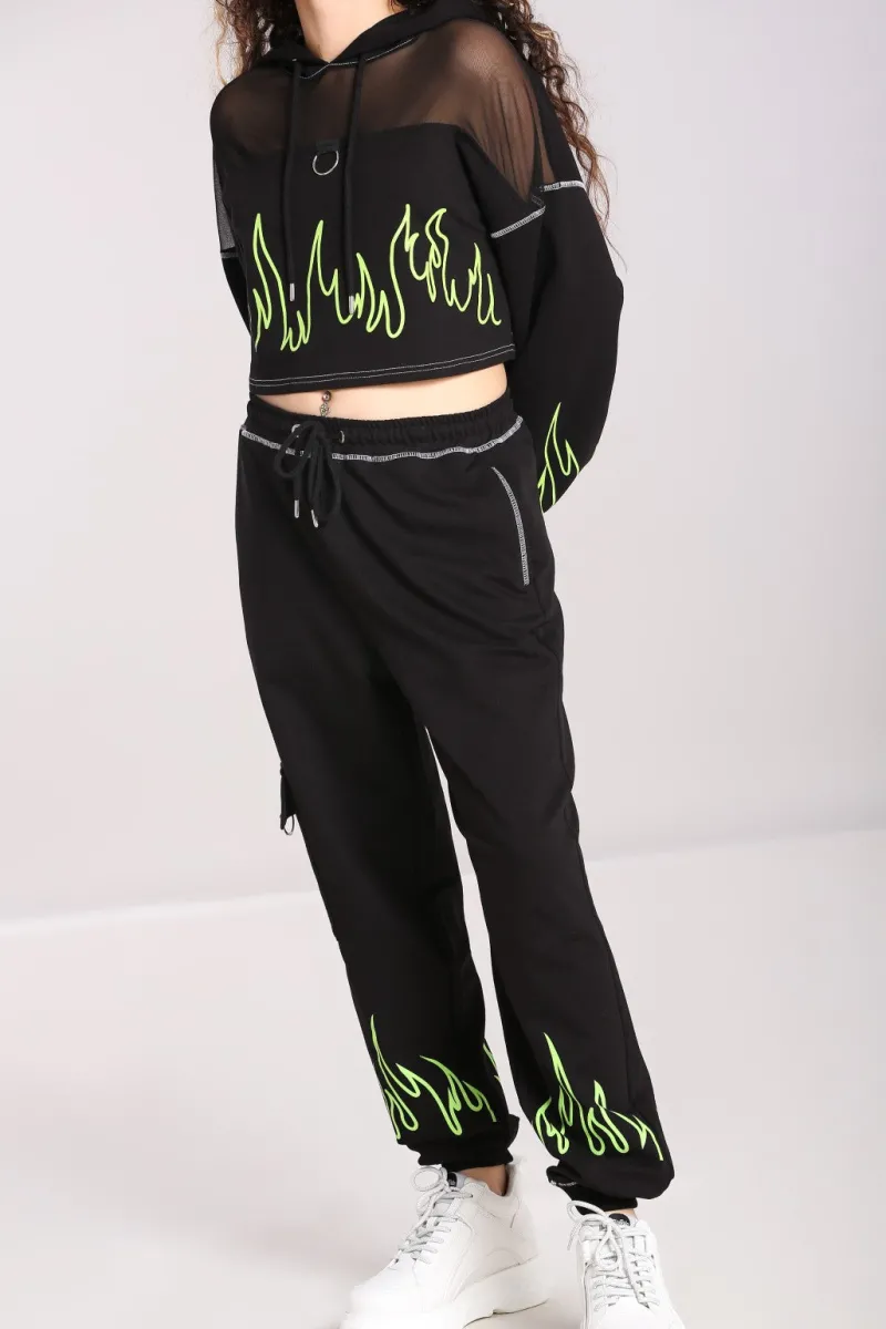 Hell Bunny Flames Joggers Black/Green