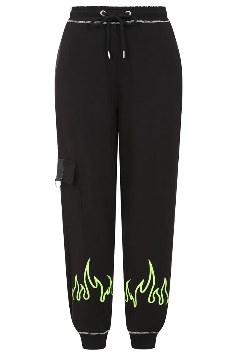 Hell Bunny Flames Joggers Black/Green