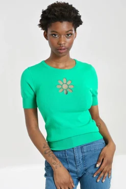 Hell Bunny Flower Power Top Green Hot