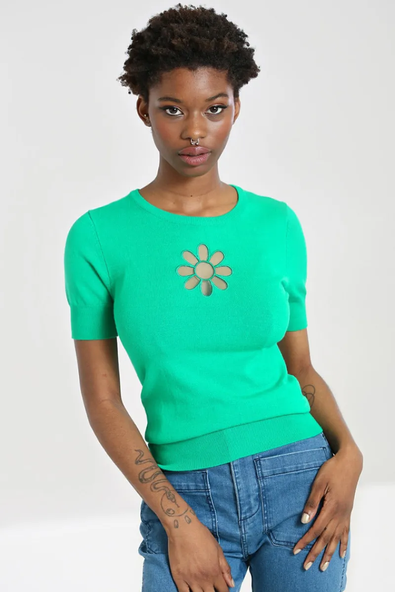 Hell Bunny Flower Power Top Green Hot