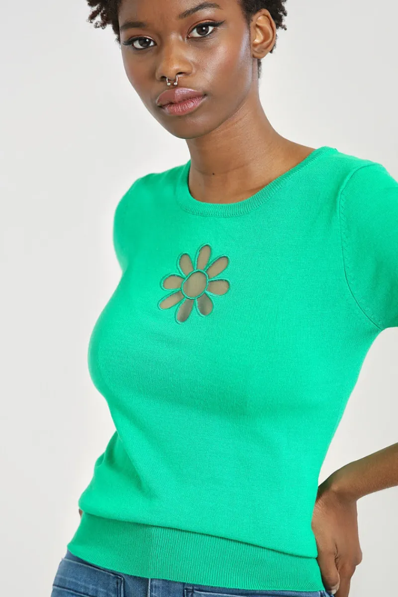 Hell Bunny Flower Power Top Green Hot