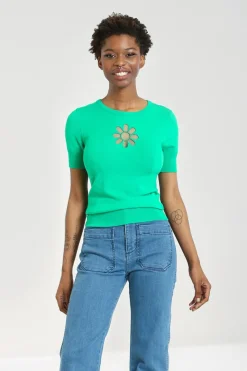 Hell Bunny Flower Power Top Green Hot