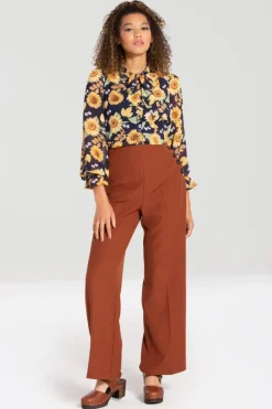 Hell Bunny Ginger Swing Trousers Brown Clearance