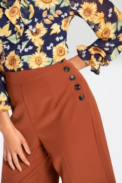 Hell Bunny Ginger Swing Trousers Brown Clearance