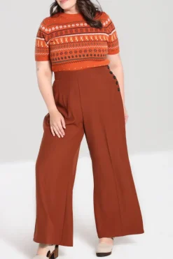 Hell Bunny Ginger Swing Trousers Brown Clearance