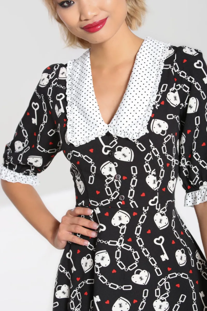 Hell Bunny Heart Lock Mid Dress Black Clearance