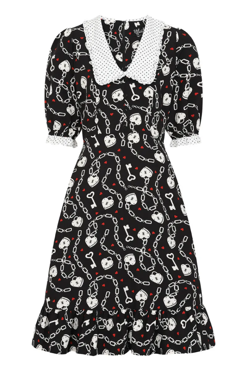 Hell Bunny Heart Lock Mid Dress Black Clearance