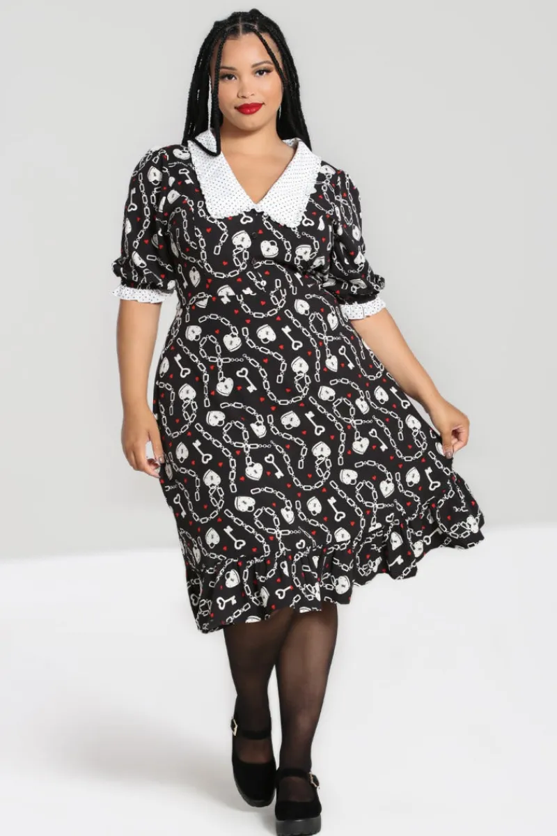 Hell Bunny Heart Lock Mid Dress Black Clearance