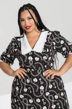 Hell Bunny Heart Lock Mid Dress Black Clearance