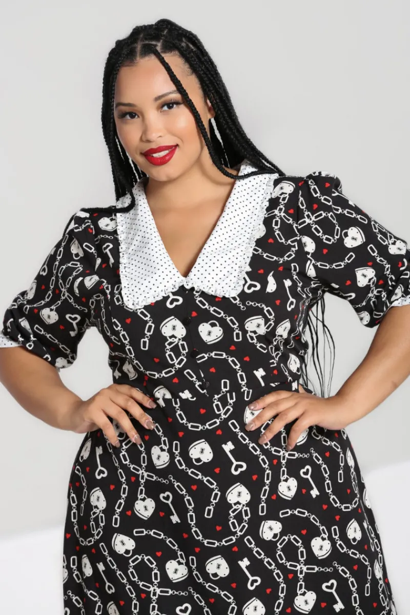 Hell Bunny Heart Lock Mid Dress Black Clearance