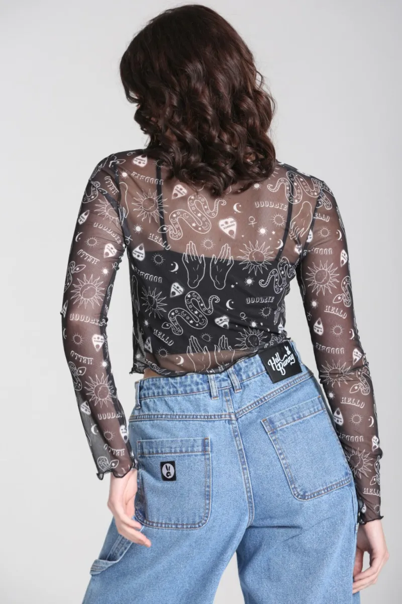 Hell Bunny Hello Goodbye Mesh Top Black Outlet