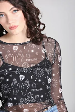 Hell Bunny Hello Goodbye Mesh Top Black Outlet