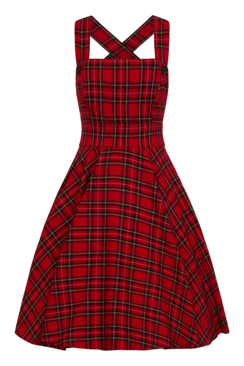 Hell Bunny Irvine Pinafore Dress Red Hot