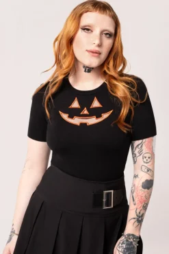 Hell Bunny Jack-O-Lantern Top Black/Orange Sale