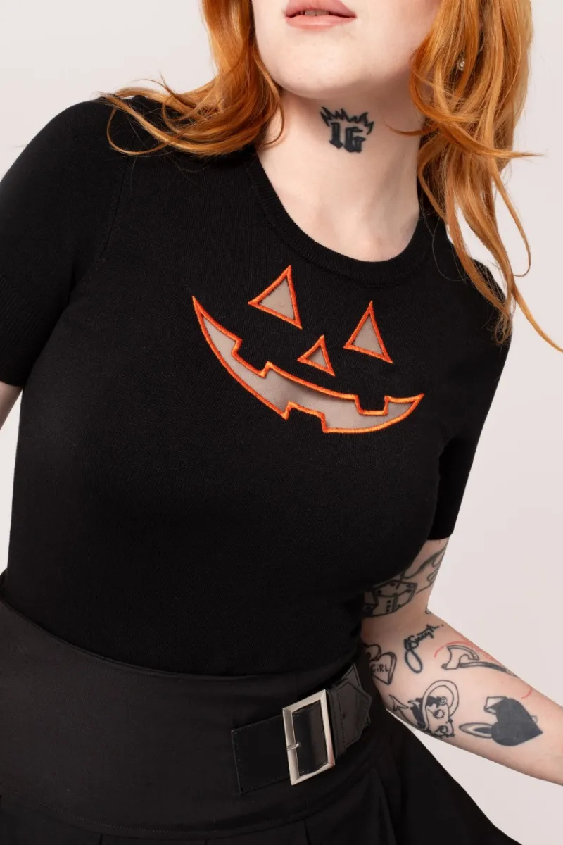 Hell Bunny Jack-O-Lantern Top Black/Orange Sale
