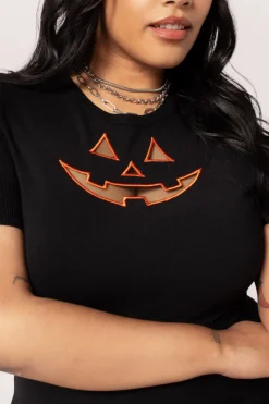 Hell Bunny Jack-O-Lantern Top Black/Orange Sale