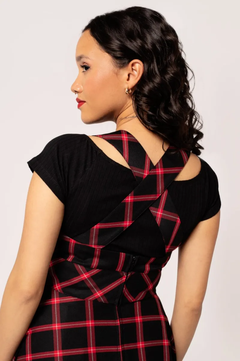 Hell Bunny Janine Pinafore Dress Black/Red Discount