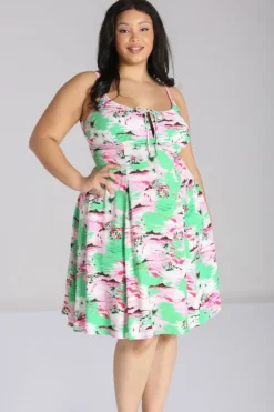 Hell Bunny Kai Knee Dress Green Outlet