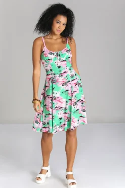 Hell Bunny Kai Knee Dress Green Outlet