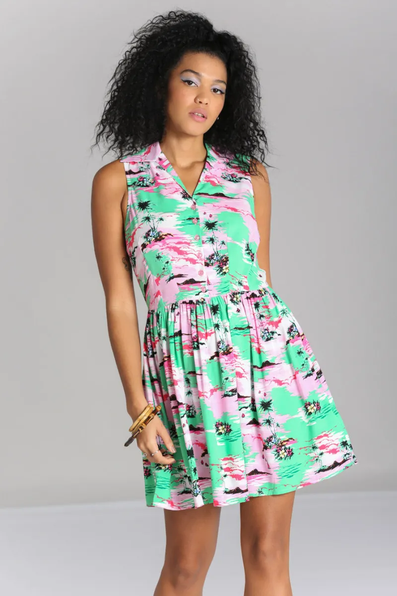 Hell Bunny Kai Mini Dress Green Hot