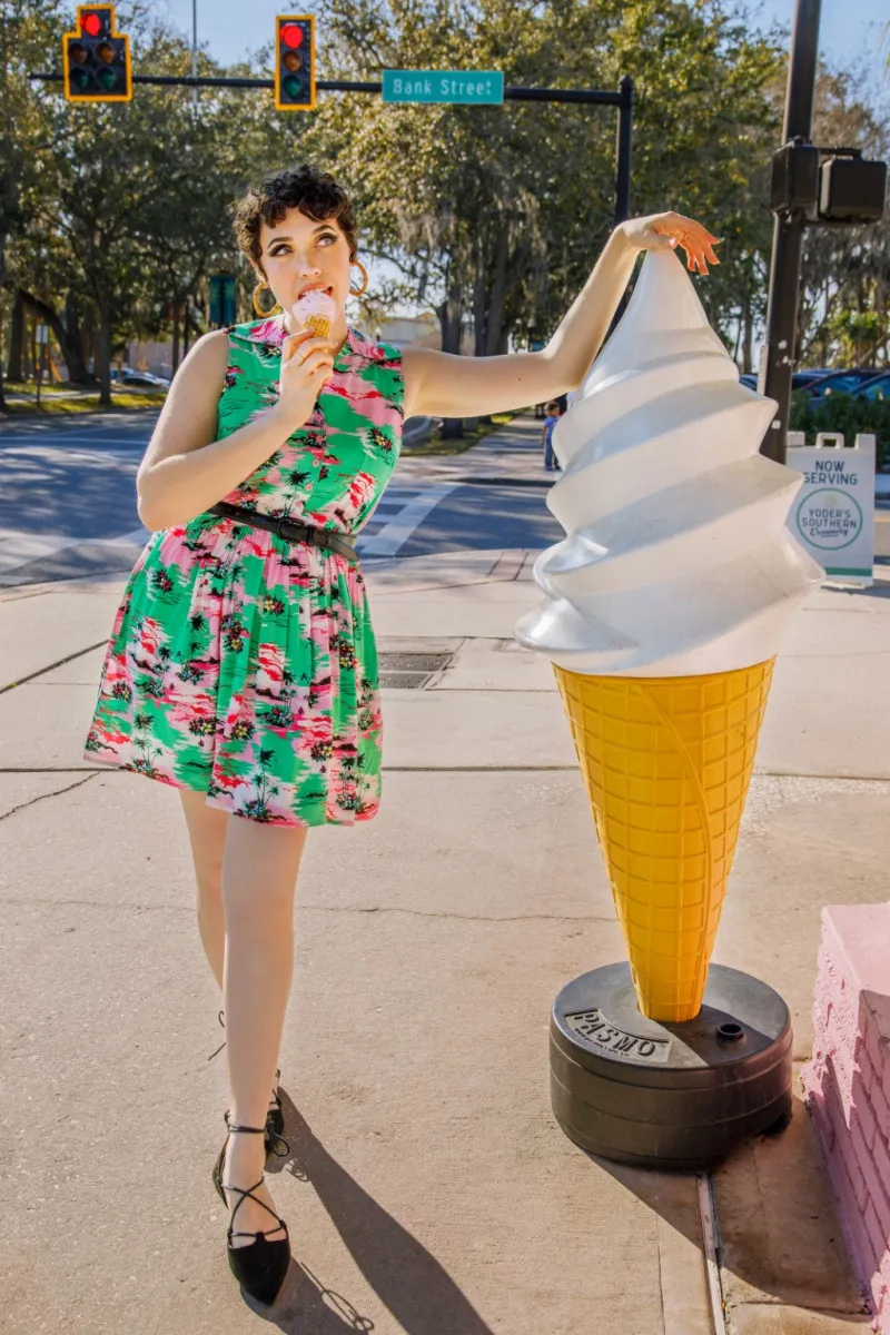 Hell Bunny Kai Mini Dress Green Hot