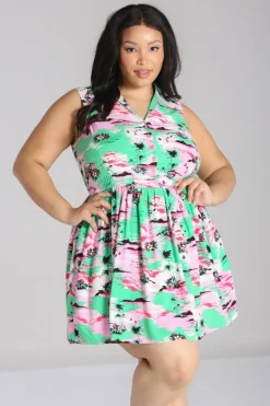 Hell Bunny Kai Mini Dress Green Hot