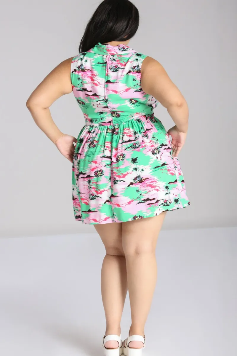 Hell Bunny Kai Mini Dress Green Hot