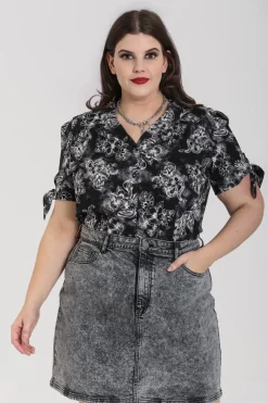 Hell Bunny Kasumi Blouse Grey Hot