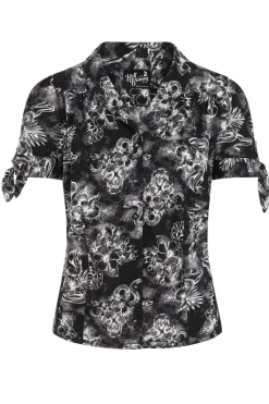 Hell Bunny Kasumi Blouse Grey Hot