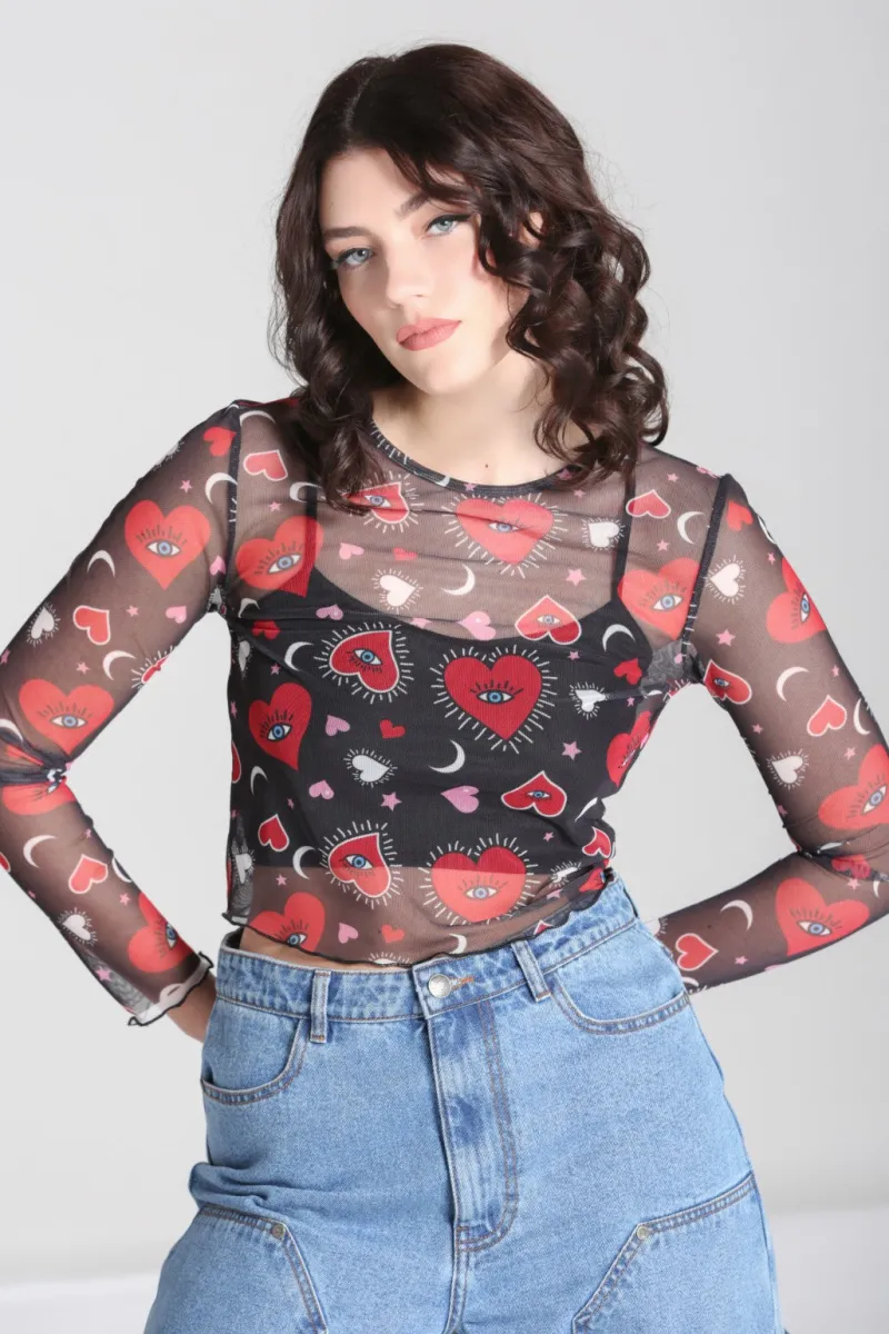 Hell Bunny Kate Heart Mesh Top Black