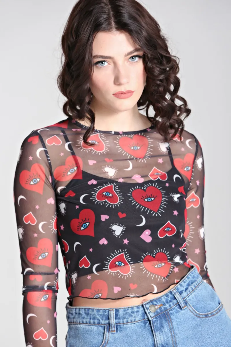Hell Bunny Kate Heart Mesh Top Black