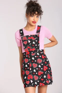 Hell Bunny Kate Heart Pinafore Dress Black Outlet