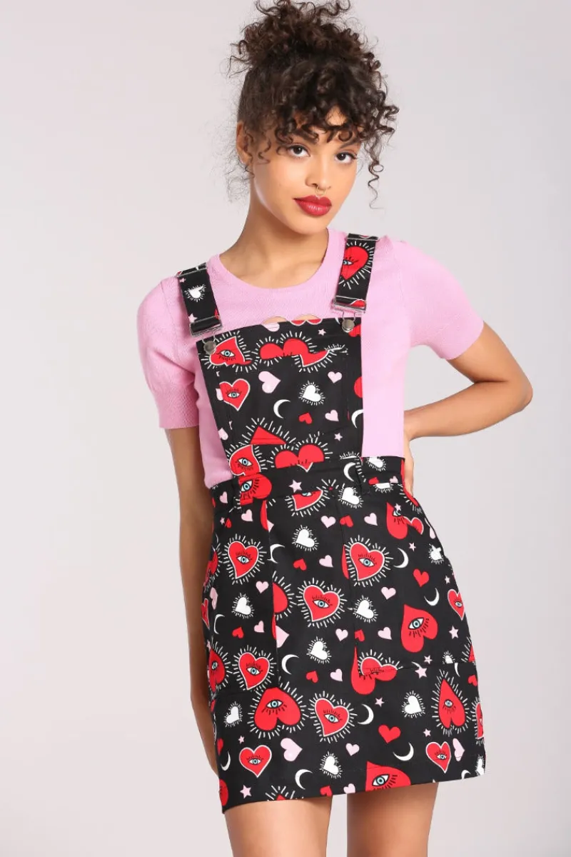 Hell Bunny Kate Heart Pinafore Dress Black Outlet