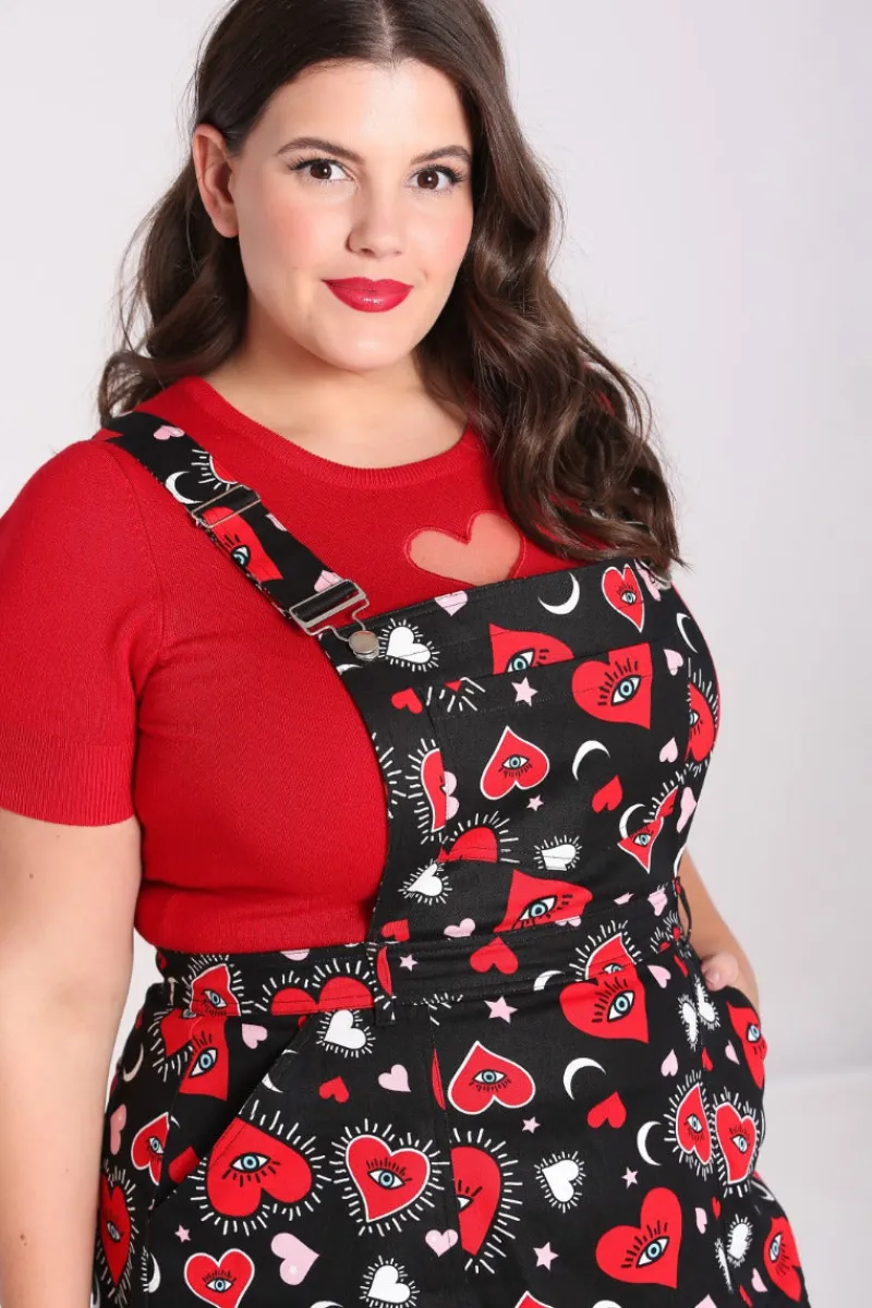 Hell Bunny Kate Heart Pinafore Dress Black Outlet